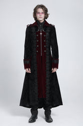 Black/Red Lapel Collar Embroidery Zipper Men's Gothic Handsome Coat